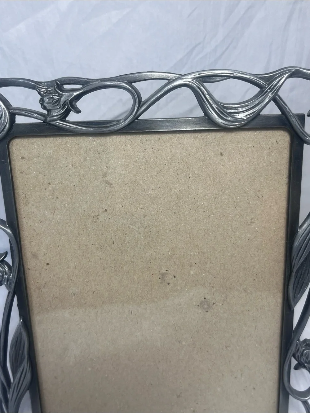 Vtg Pewter Photo Picture Frame Art Nouveau Floral Vine 5x7 Picture w/Glass